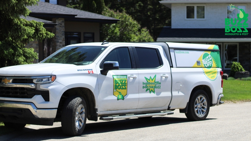 Buzz Boss truck in front of a house